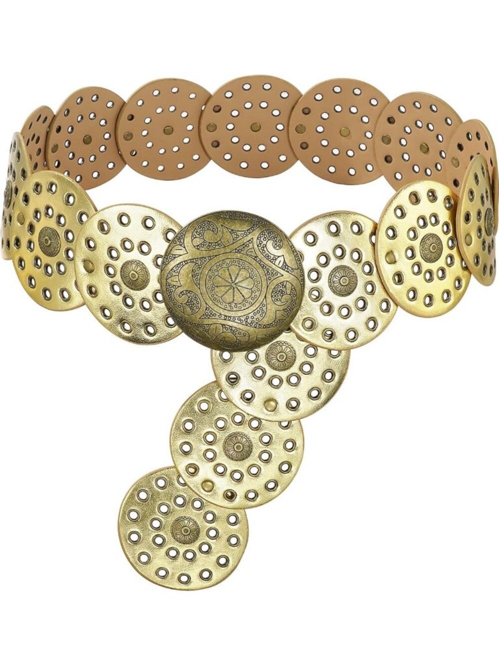 Vintage Boho Wide Disc Leather Belt for Women - Hollow Design, Stylish Accessory